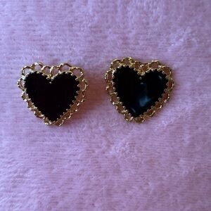 Gold and Black Heart Earrings